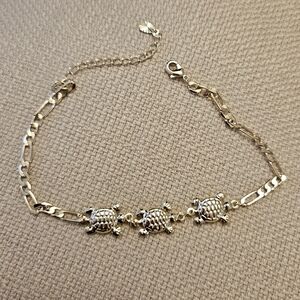 Gold 14k Painted Turtle Ankle Bracelet 10inch